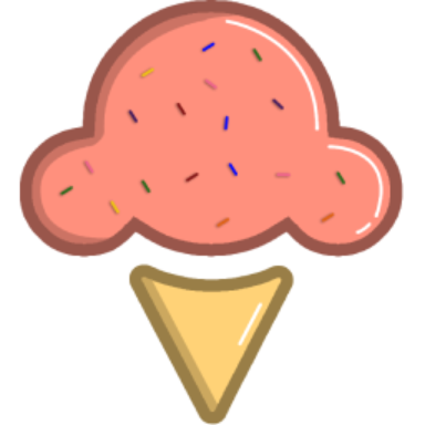 Ale's Ice Cream logo: a pink scoop of ice cream with sprinkles on a golden cone