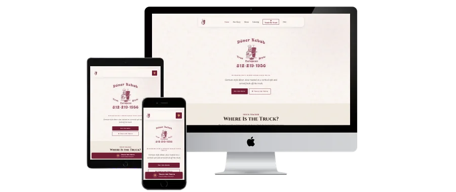 Döner Kebab food truck website shown on desktop, tablet, and phone