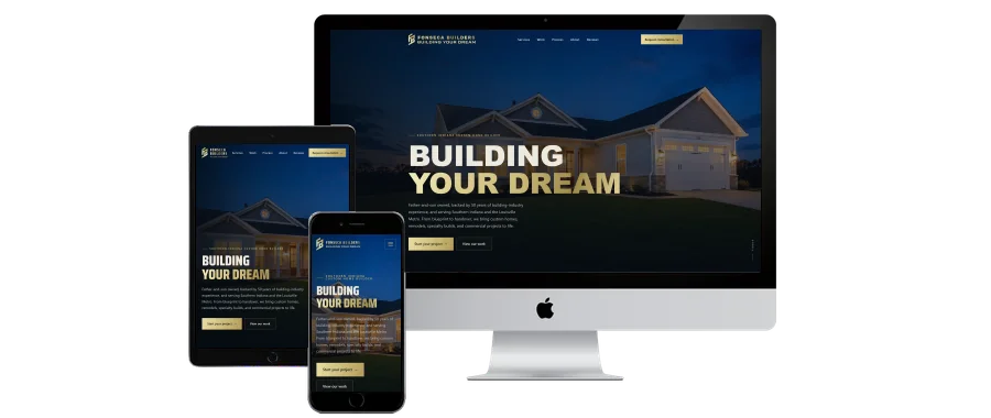 Fonseca Builders custom home builder website shown on desktop, tablet, and phone